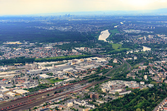 Hafenstrasse industrial area from the northeast in Hanau in the state Hesse, Germany