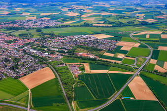 View of the town from the north with FS Omnibus GmbH & Co. KG in Reinheim in the state Hesse, Germany