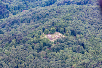 Tannenberg Castle Ruins in Seeheim-Jugenheim in the state Hesse, Germany out of the air