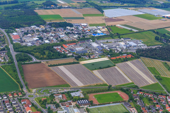 Industrial area Sandwiese and Am Weilerweg on both sides of the railway line in the district Sandwiese in Alsbach-Hähnlein in the state Hesse, Germany