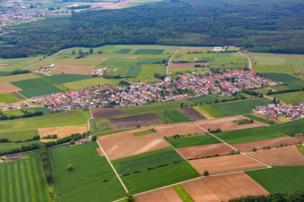 Aerial view of District Rodau in Zwingenberg in the state Hesse, Germany