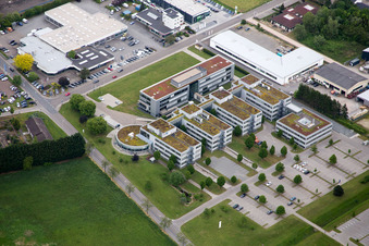 Aerial view of Industrial estate and company settlement SAP Schulungszentrum in Bensheim in the state Hesse, Germany