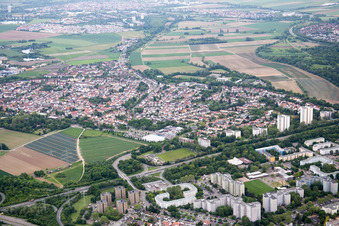 District Pfingstweide in Ludwigshafen am Rhein in the state Rhineland-Palatinate, Germany from above