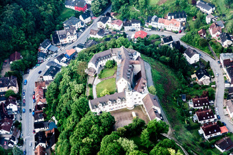 Aerial photograpy of Building complex in the park of the castle Schoenberg in the district Schoenberg in Bensheim in the state Hesse, Germany