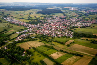 Aerial photograpy of From the west in the district Jöhlingen in Walzbachtal in the state Baden-Wuerttemberg, Germany