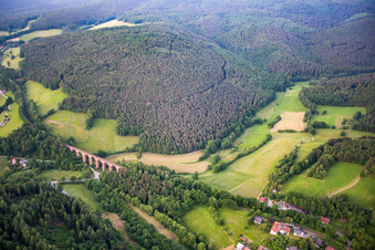 Aerial view of Himbächel Viaduct in the district Hetzbach in Oberzent in the state Hesse, Germany