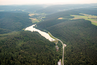 Aerial photograpy of Marbach, Marbach Reservoir in the district Hetzbach in Oberzent in the state Hesse, Germany