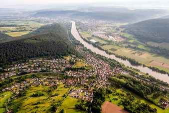Aerial view of River banks of the Main in Laudenbach in the state Bavaria, Germany