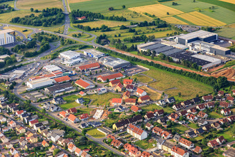 Süde industrial area with HESS TIMBER GmbH, Kaiser Bekleidungs GmbH and ERBACHER the food family in Kleinheubach in the state Bavaria, Germany