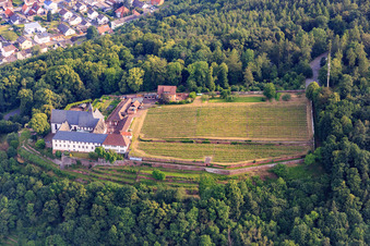 Aerial view of Franciscan Monastery Engelberg in Großheubach in the state Bavaria, Germany