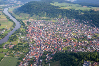 Village on the banks of the area Main - river course in Grossheubach in the state Bavaria, Germany