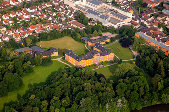 Aerial view of Castle park of Châteauform Castle Löwenstein in Kleinheubach in the state Bavaria, Germany