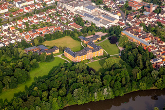 Aerial photograpy of Castle park of Châteauform Castle Löwenstein in Kleinheubach in the state Bavaria, Germany