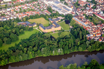 Oblique view of Castle park of Châteauform Castle Löwenstein in Kleinheubach in the state Bavaria, Germany