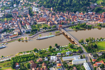 Motorhome parking space Miltenberg and campsite "MainCamping" Miltenberg on the banks of the Main and Main Bridge to Miltenberg's old town in Miltenberg in the state Bavaria, Germany