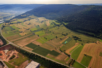 Aerial view of Meadows and fields in the Main Valley in Bürgstadt in the state Bavaria, Germany