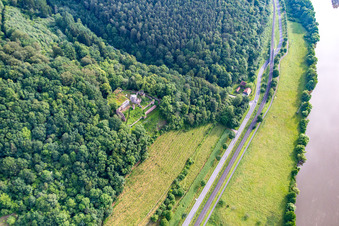 Aerial view of Kollenburg in Dorfprozelten in the state Bavaria, Germany