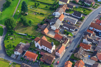 Aerial view of St. Martin in the district Mondfeld in Wertheim in the state Baden-Wuerttemberg, Germany