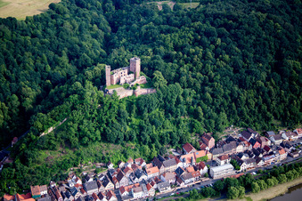 Ruins and vestiges of the former castle Henneburg at the shore of the river Main in Stadtprozelten in the state Bavaria