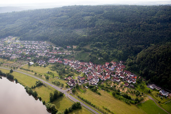 Village on the river bank areas of the Main river in the district Gruenenwoert in Wertheim in the state Baden-Wurttemberg, Germany