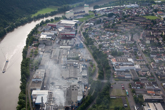 Industrial estate on the river bank areas of the Main river in the district Bestenheid in Wertheim in the state Baden-Wurttemberg, Germany