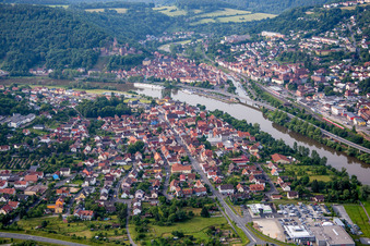 Town on the banks of the river of the Main river in Kreuzwertheim in the state Bavaria, Germany
