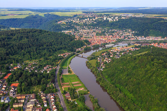 City view on the Main from the east in Kreuzwertheim in the state Bavaria, Germany