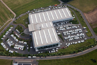 Aerial view of Hymer motorhomes in the district Bettingen in Wertheim in the state Baden-Wuerttemberg, Germany