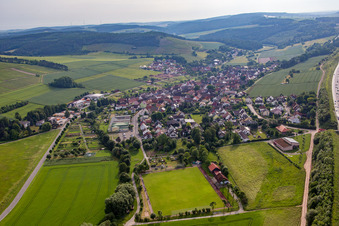 Aerial photograpy of Sports field in the district Dertingen in Wertheim in the state Baden-Wuerttemberg, Germany