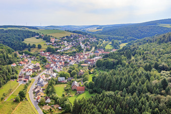 Aerial view of Village view from the west in Holzkirchen in the state Bavaria, Germany