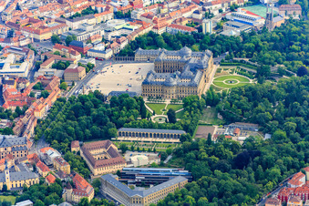 Residence Würzburg with Orangery of the Court Garden Würzburg - in the foreground District and Regional Court Würzburg in the district Altstadt in Würzburg in the state Bavaria, Germany