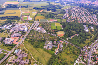 Allotment gardens on Zeppelinstraße, student residence Am Hubland, Institute of Pharmacy and Food Chemistry as well as senior citizens' facilities of the district Würzburg in the district Frauenland in Würzburg in the state Bavaria, Germany