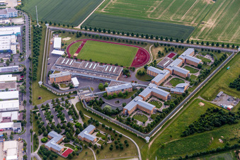 Prison grounds and high security fence Prison in the district Lengfeld in Wuerzburg in the state Bavaria, Germany