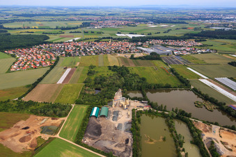 View of the town from the east in Röthlein in the state Bavaria, Germany