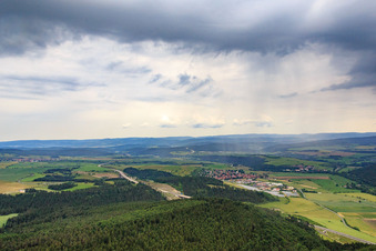 Aerial view of View of the town from the southwest in Rohr in the state Thuringia, Germany