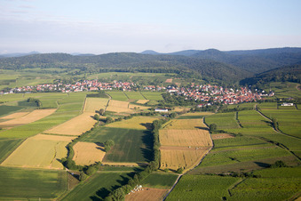 District Rechtenbach in Schweigen-Rechtenbach in the state Rhineland-Palatinate, Germany seen from above