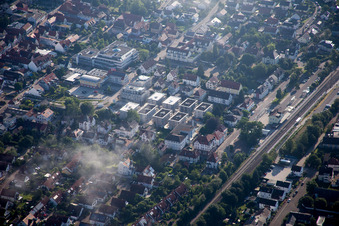 In the city center" New building of RiBa GmbH between Bismarck- and Gartenstr in Kandel in the state Rhineland-Palatinate, Germany from the drone perspective