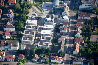 In the city center" New building of RiBa GmbH between Bismarck- and Gartenstr in Kandel in the state Rhineland-Palatinate, Germany seen from a drone