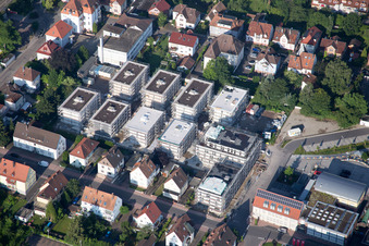 In the city center" New building of RiBa GmbH between Bismarck- and Gartenstr in Kandel in the state Rhineland-Palatinate, Germany from the plane