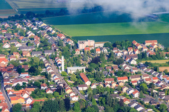 Aerial view of St. Pius Church on Goethestr in Kandel in the state Rhineland-Palatinate, Germany