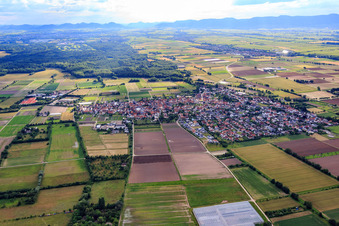 View of the town from the east in Zeiskam in the state Rhineland-Palatinate, Germany