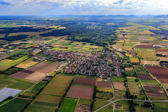 Overview of the town from the east in Zeiskam in the state Rhineland-Palatinate, Germany