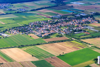Aerial view of Overview of the town from the southwest beyond the B272 in Weingarten in the state Rhineland-Palatinate, Germany
