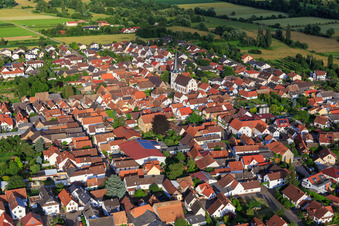 Mühlstraße and Catholic Church of St. George in Venningen in the state Rhineland-Palatinate, Germany