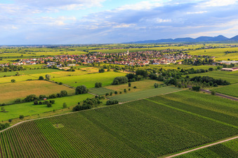 Aerial view of View of the town from the northeast in Edesheim in the state Rhineland-Palatinate, Germany