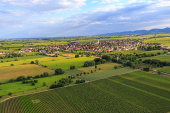 Aerial photograpy of View of the town from the northeast in Edesheim in the state Rhineland-Palatinate, Germany