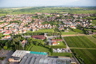 Aerial view of Town View of the streets and houses of the residential areas in the district Eckel in Edesheim in the state Rhineland-Palatinate