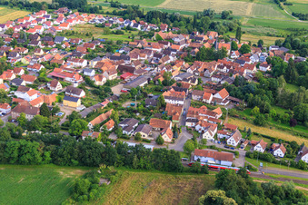 Aerial view of Regional train at the station in Barbelroth in the state Rhineland-Palatinate, Germany