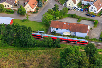 Oblique view of Regional train at the station in Barbelroth in the state Rhineland-Palatinate, Germany