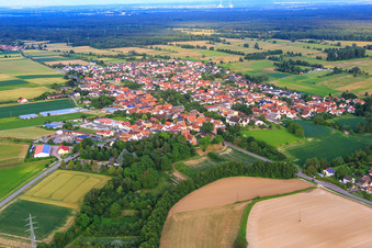 Aerial view of Village view from the northwest in Minfeld in the state Rhineland-Palatinate, Germany